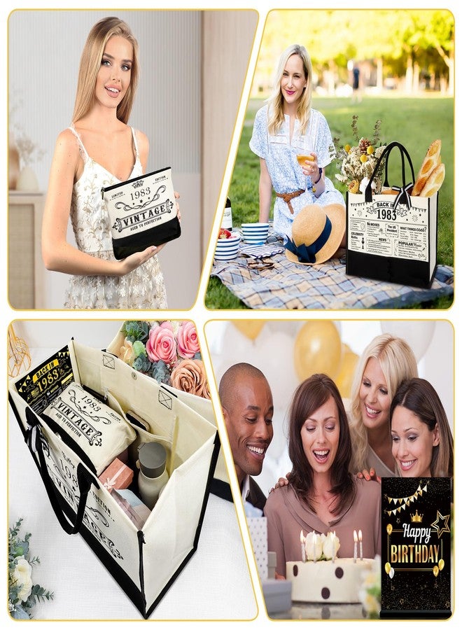 YeohJoy 42nd Birthday Gifts for Her Canvas Tote Bag Travel Gear, Unique 42 Years Old Birthday Gifts for Girlfriend Sister Friends Women, Vintage 1983 Handbag & Cosmetic Bag & Back in 1983 Poster - Image 4